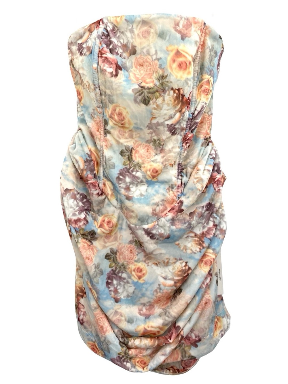 For Love & Lemons Delphine Floral Strapless Ruched Velvet Mini Dress New Size XS